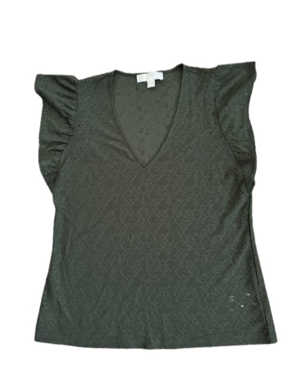 Michael Kors Flutter Cap Sleeve Eyelet Detail V Neck Blouse - Size: Medium